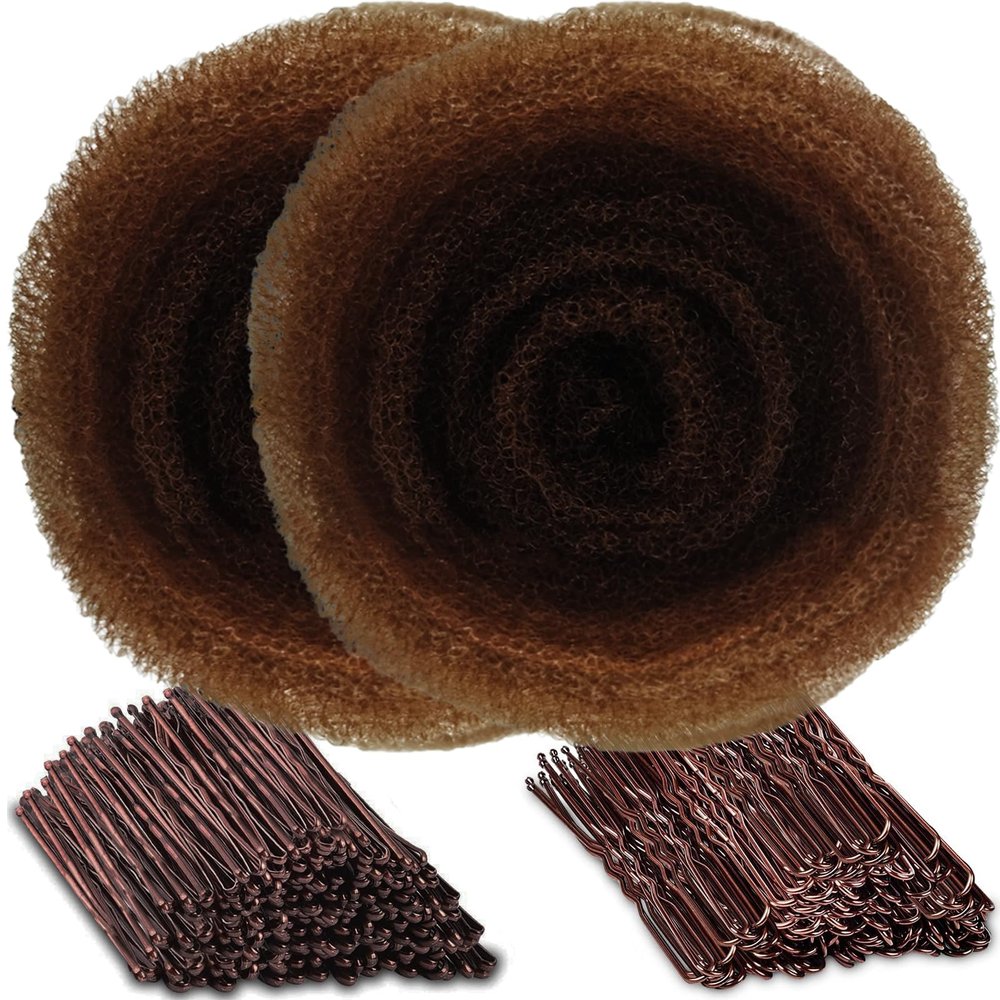 2Rolls Each 5inch70inch Hair Sponge for Updo with 100Pcs Hairpins, Hair Padding for Volume Insert, Filler Donuts for Updos,Volume Bumps Tool (Light Brown)