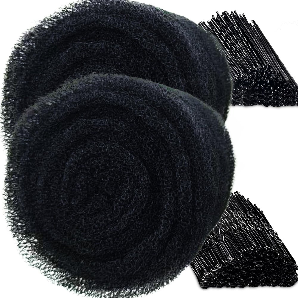 2Rolls Each 5inch70inch Hair Sponge for Updo with 100Pcs Hairpins, Hair Padding for Volume Insert, Filler Donuts for Updos,Volume Bumps Tool (Black)