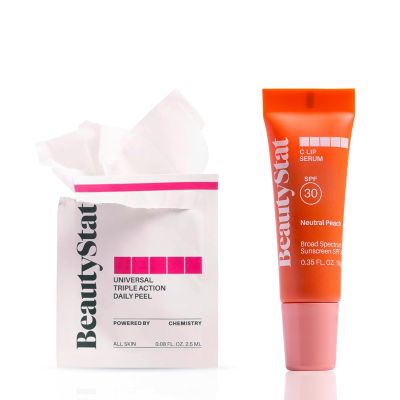 BeautyStat Polish & Plump Set: Neutral Peach C Lip Serum SPF 30 + Peel Pads (10pk)