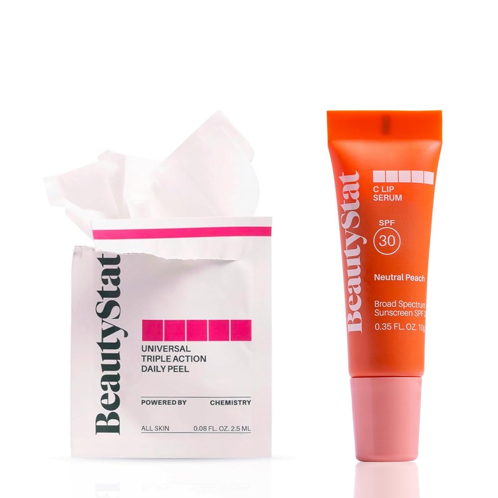 BeautyStat Polish & Plump Set: Neutral Peach C Lip Serum SPF 30 + Peel Pads (10pk)