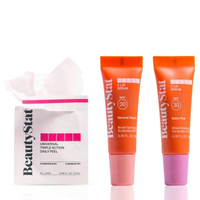 BeautyStat C-Radiance Kit Vitamin C Face, Eye & Lip Collection: 10 Peel Pads + 2 Lip Serums (Baby Pink + Neutral Peach)