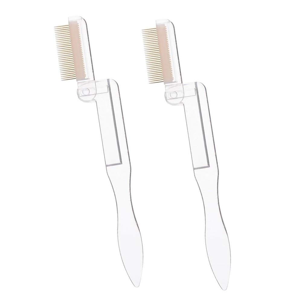COMPUKAS 2Pcs Foldable Metal Eyebrow Comb with Handle Eyelash Brush for Women Portable Lightweight Design with Folding Handle for Precise Makeup Grooming