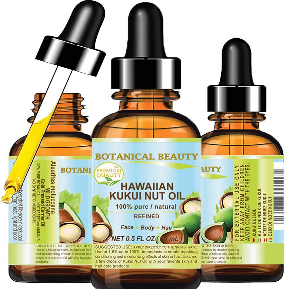 Botanical Beauty KUKUI NUT OIL 100% Pure Natural Virgin Unrefined Cold-Pressed Carrier Oil 0.5 Fl Oz 15 ml for Face, Skin, Body, Hair, Lip, Nails. Rich in Vitamin E