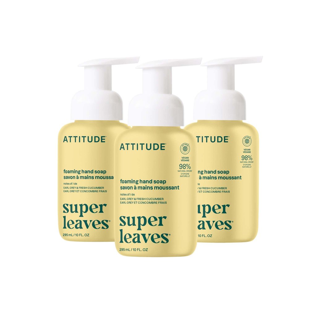 ATTITUDE Foaming Hand Soap, EWG Verified, Plant and Mineral-Based Ingredients, Vegan and Cruelty-free Personal Care Products, Earl Grey & Fresh Cucumber, 10 Fl Oz (Pack of 3)