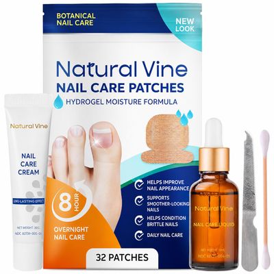 Natural Vine Nail Care Kit: Nail Patches 32pcs + Nail Liquid 15mL + Nail Cream 20g, Botanical-Based Nail Appearance Support for Toenails & Fingernails