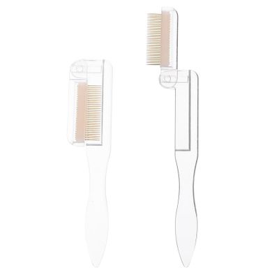 DINHEAROM 2Pcs Folding Eyelash and Eyebrow Comb Stainless Steel Lash Separator with Transparent White and Gold Handle Convenient Beauty Tool for Women Suitable for Home and Professional Use