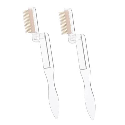 BELLIFFY 2Pcs Stainless Steel Eyebrow Comb and Eyelash Brush Foldable Metal Makeup Grooming Tool for Women Transparent White and Gold Design Convenient for Precise Brow and Lash Styling