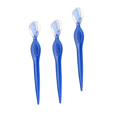 GANAZONO 3Pcs Stainless Steel Eyebrow Razors Blue Delicate Trimmers Lightweight Non Slip Grip Precise Eyebrow for Women Travel Makeup Tools