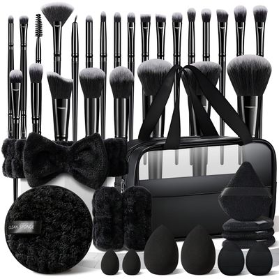 HGHDBT 40Pcs Black Makeup Brushes Set Professional Makeup Kit Multi-functional Makeup Tool Set with Case Facial Makeup Accessories, Foundation Makeup Brush Kit Eye and Face Make up Brushes & Tools