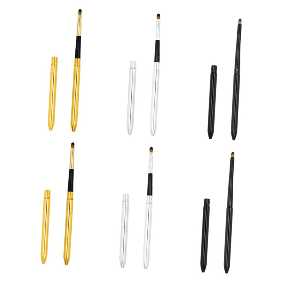 BATHVEVE 6Pcs Retractable Lip Brushes Makeup Tool for Women Dual Ended Non Stick Lipstick Applicators with Soft Bionic Wool Heads in Gold Silver Black Portable Cosmetic Beauty Kit
