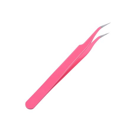 MENGKK Tweezers Pink Stainless Steel Tweezers Straight Bending Pick up Tool Eyelash lengthening tip Clip Nail Enhancement Tool(Pink01)