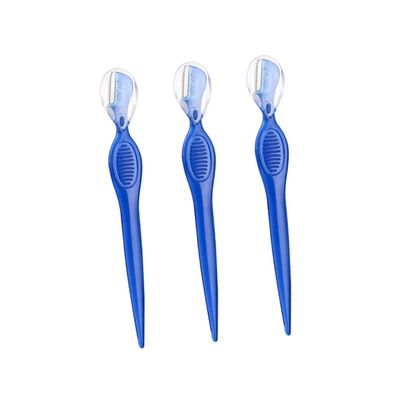 HEALEEP 3Pcs Stainless Steel Eyebrow Razors Lightweight Precise Trimmers with Non Slip Grip for Women and Beauty Makeup Tools in Transparent Blue
