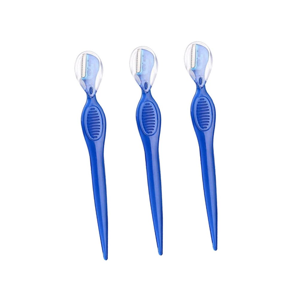 HEALEEP 3Pcs Stainless Steel Eyebrow Razors Lightweight Precise Trimmers with Non Slip Grip for Women and Beauty Makeup Tools in Transparent Blue