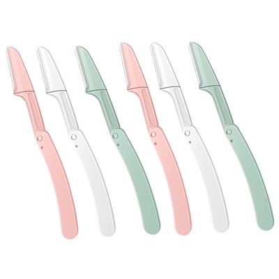 Ipetboom 6pcs Foldable Eyebrow Shavers for Women Portable Facial Hair Trimmers with Small Head for Precise Detailing Non Slip Grip Razors in Pink White Green for Professional Grooming