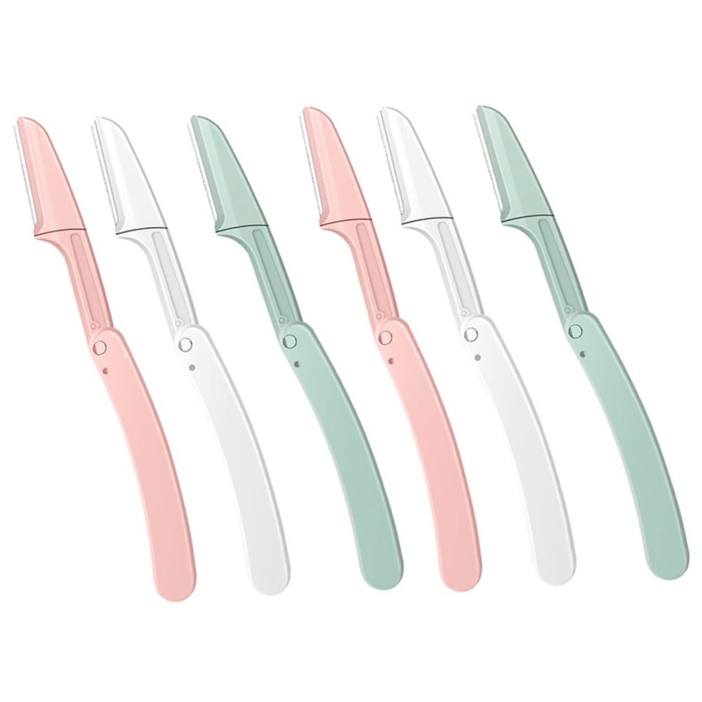 Ipetboom 6pcs Foldable Eyebrow Shavers for Women Portable Facial Hair Trimmers with Small Head for Precise Detailing Non Slip Grip Razors in Pink White Green for Professional Grooming