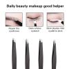 MENGKK Tweezers Stainless Steel Eyebrow Tweezer Hair Pluckers Clip Eyebrow Trimmer Eyelash Extension Clip Makeup Beauty Repair for Eyebrow Too(Black02) view 3