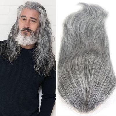 12inch Long Toupee Hair for Men Mens Human Hair Replacement System Mono Lace with PU Natural Hairline Male Hair Pieces Protesis Capilar Hombre Men's Hairpiece 8x10 Inch 1B Off Black with 60% Grey