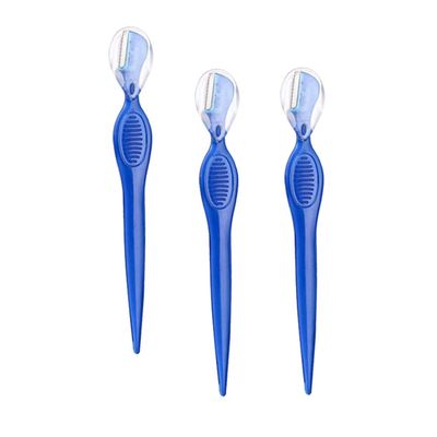 BEBEMOKO 3Pcs Stainless Steel Eyebrow Trimmers Portable Beauty Makeup Tools Lightweight Non Slip Grip for Precise Eyebrow Shaping Women Travel Friendly Blue