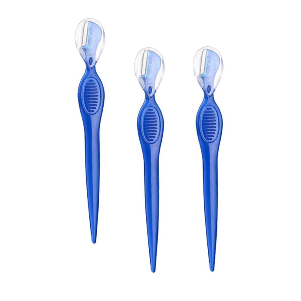 BEBEMOKO 3Pcs Stainless Steel Eyebrow Trimmers Portable Beauty Makeup Tools Lightweight Non Slip Grip for Precise Eyebrow Shaping Women Travel Friendly Blue