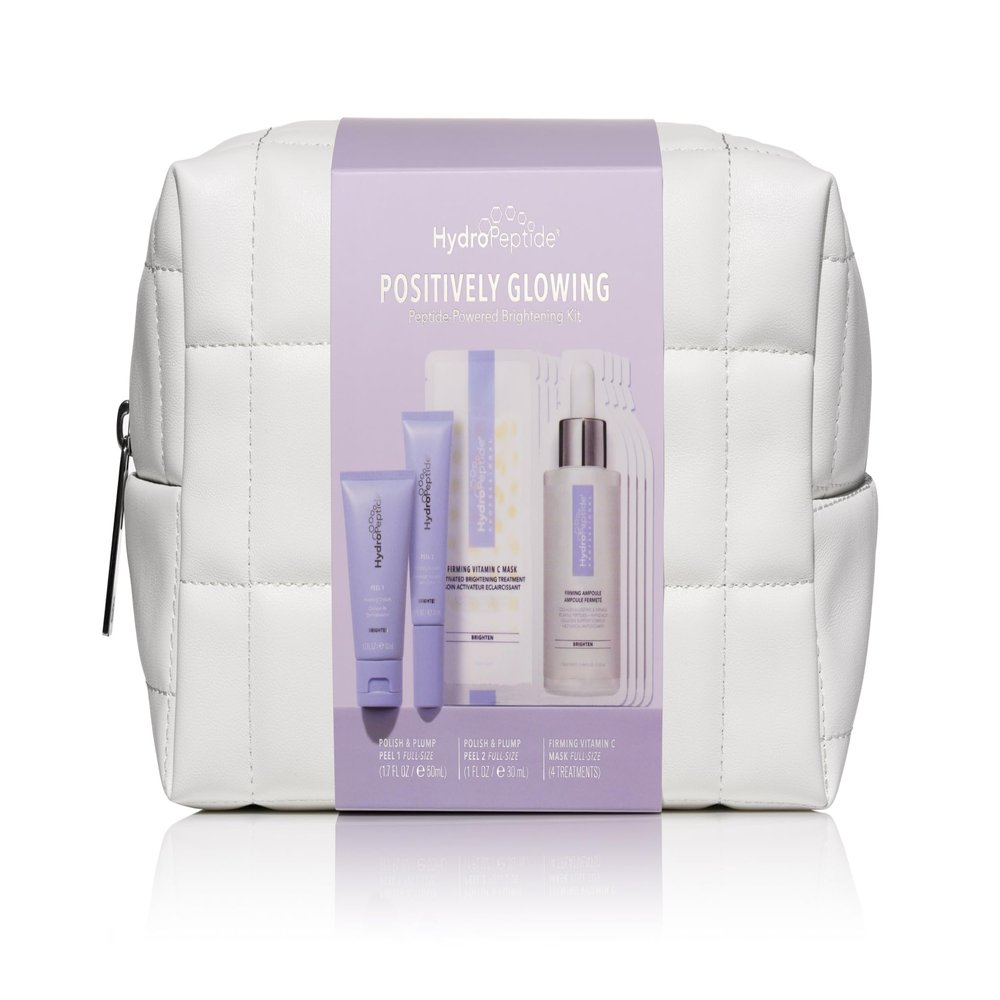 HydroPeptide Positively Glowing Peptide Powered Skin Illuminating Kit, Polish & Plump Face Peel Set (30ml & 50ml) & Vitamin C Mask Sachets (x4)