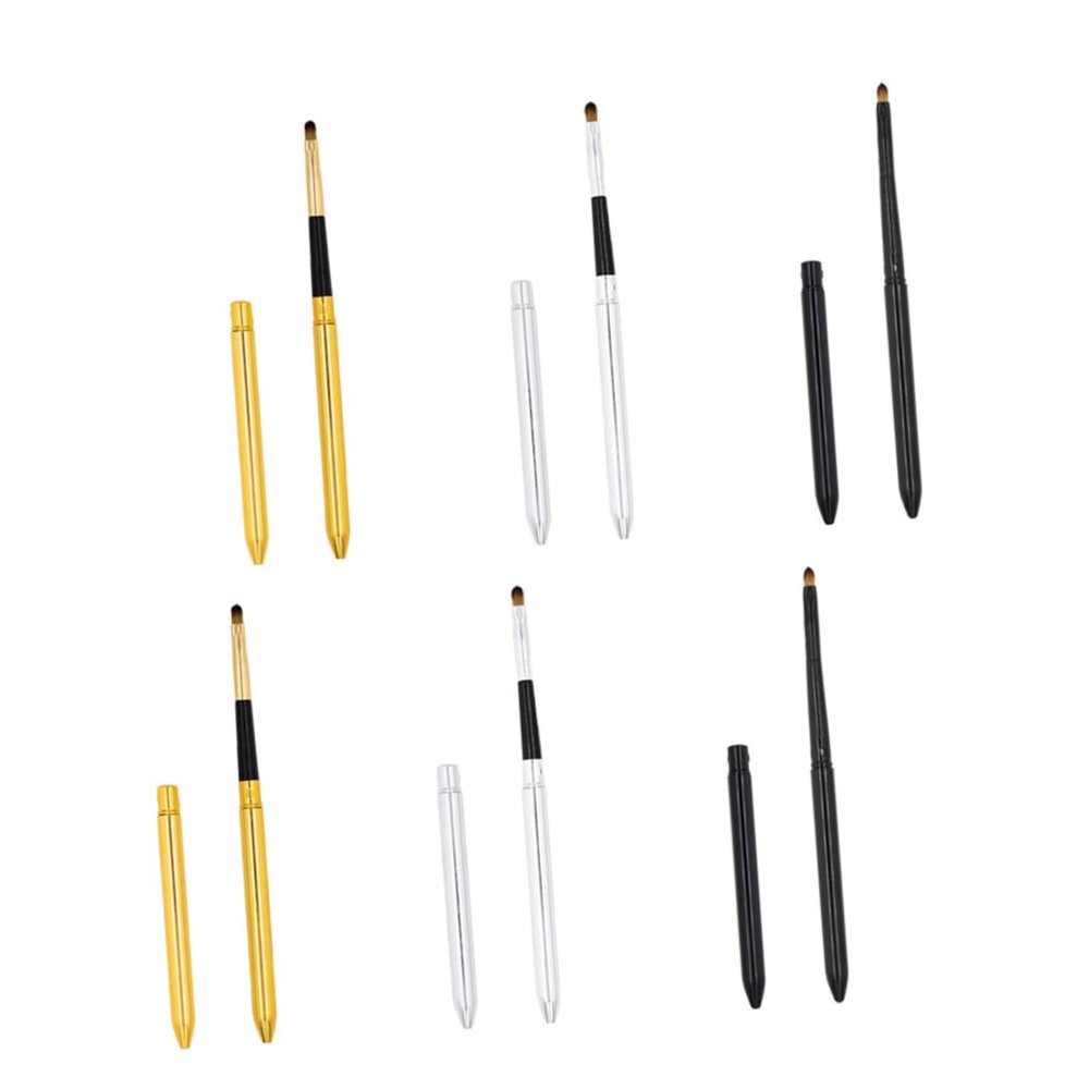 AUTSUPPL 6Pcs Retractable Lip Brush with Cap for Precise Lipstick Lip Mask Application Soft Bionic Wool Makeup Applicators for Women Non Stick Design Portable Beauty Tools in Gold Silver