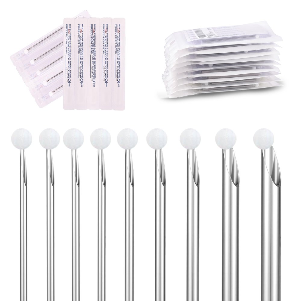 AccGin 90PCS Mixed Body Piercing Needles, 6G 8G 10G 12G 14G 15G 16G 18G 20G Disposable Pre-sterilized Stainless Steel Needles for Body Piercing