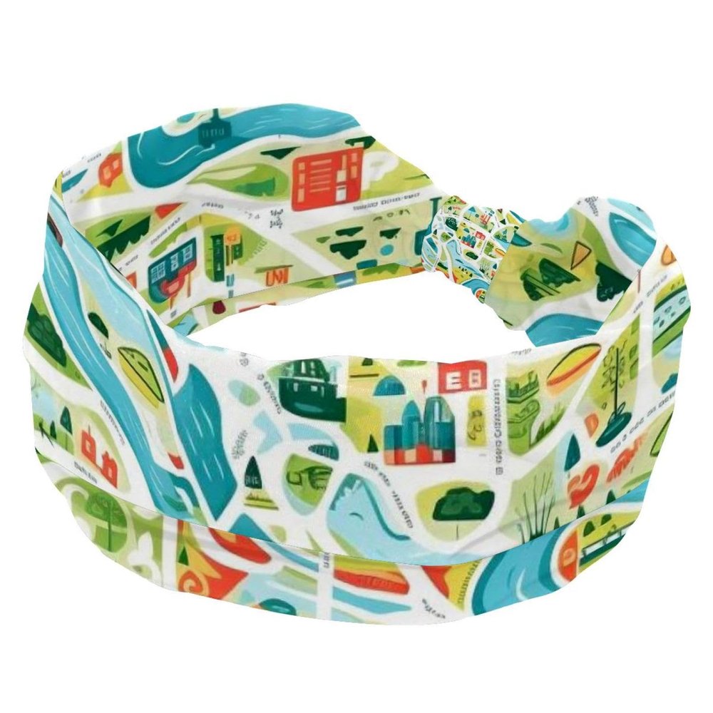 1 Pack Colorful Art Map Patterns-105 Elastic Soft Fabric Non-Slip Women's Fashion Headbands - Soft, Wide, and Stylish for All Occasions