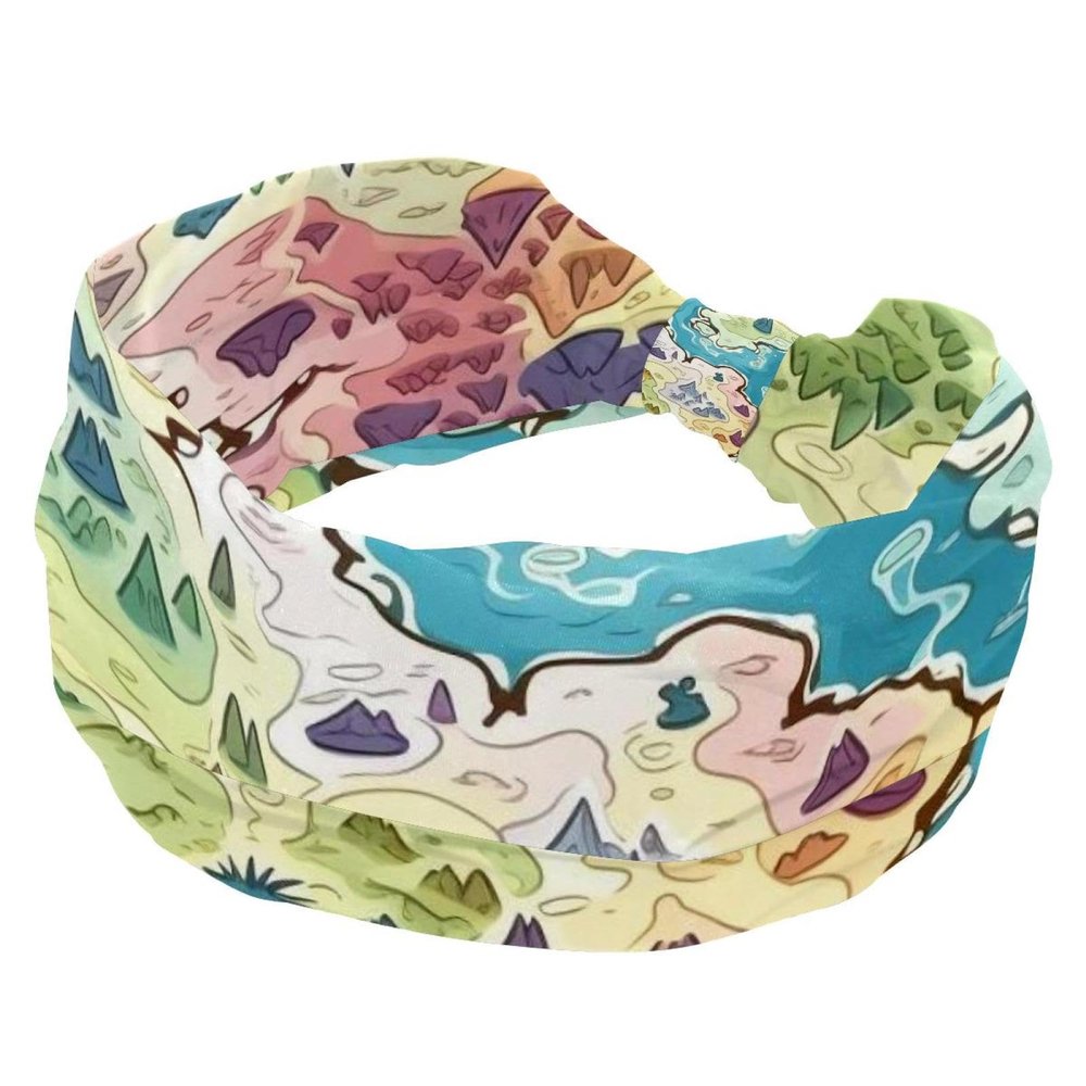 1 Pack Colorful Art Map Patterns-39 Elastic Soft Fabric Non-Slip Women's Fashion Headbands - Soft, Wide, and Stylish for All Occasions