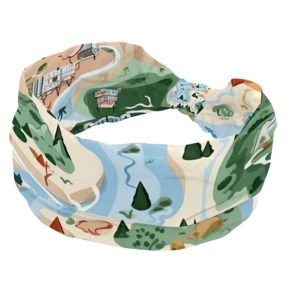 1 Pack Colorful Art Map Patterns-81 Elastic Soft Fabric Non-Slip Women's Fashion Headbands - Soft, Wide, and Stylish for All Occasions