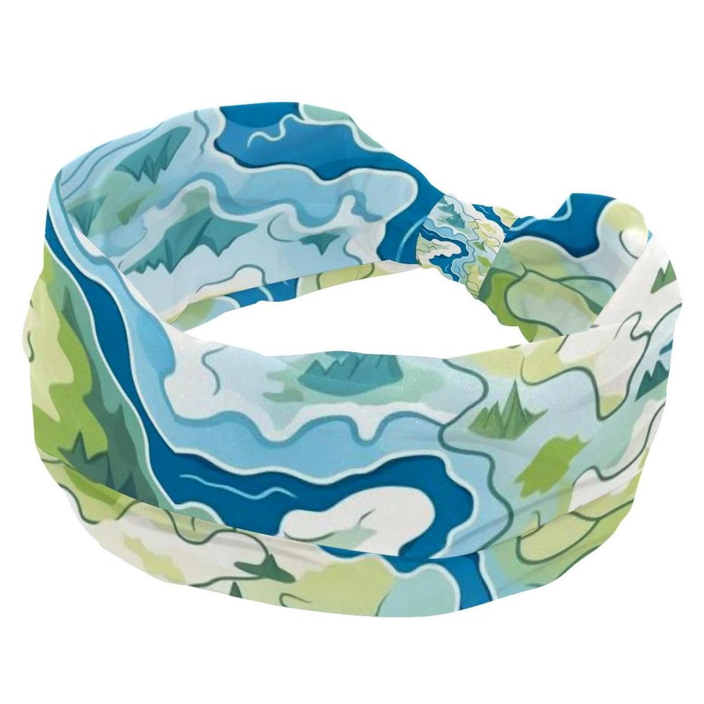 1 Pack Colorful Art Map Patterns-51 Elastic Soft Fabric Non-Slip Women's Fashion Headbands - Soft, Wide, and Stylish for All Occasions
