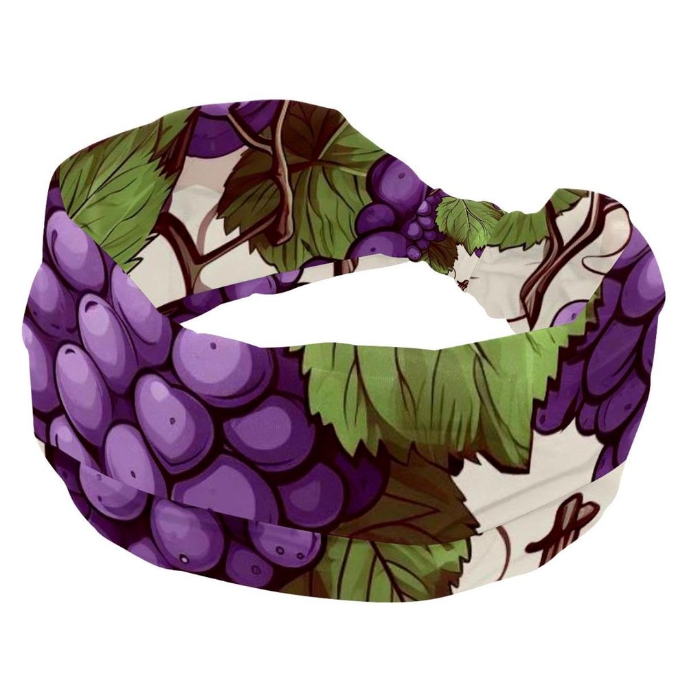 1 Pack Wide Headbands For Women Elastic Headband Grapes and Green Leaves-1822 Head Bands Women's Hair Band Turban Workout Soft Sweat Hairband Accessories