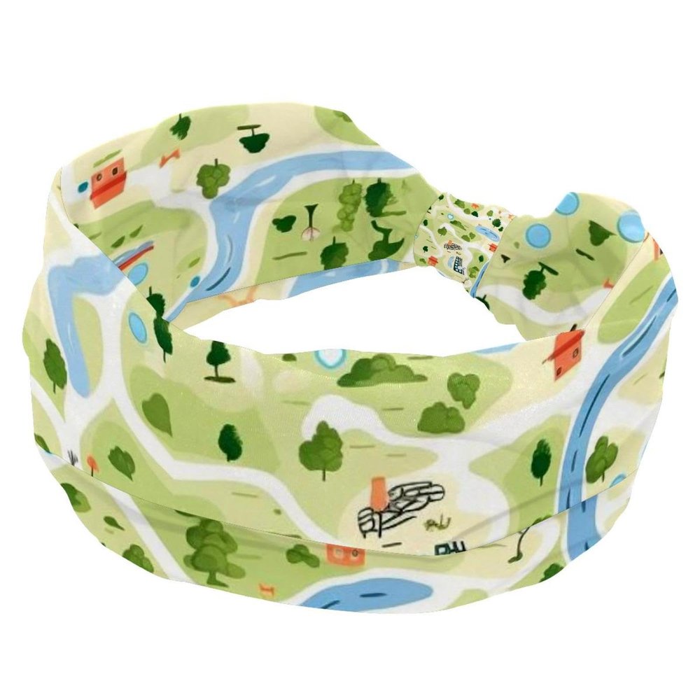 1 Pack Colorful Art Map Patterns-15 Elastic Soft Fabric Non-Slip Women's Fashion Headbands - Soft, Wide, and Stylish for All Occasions