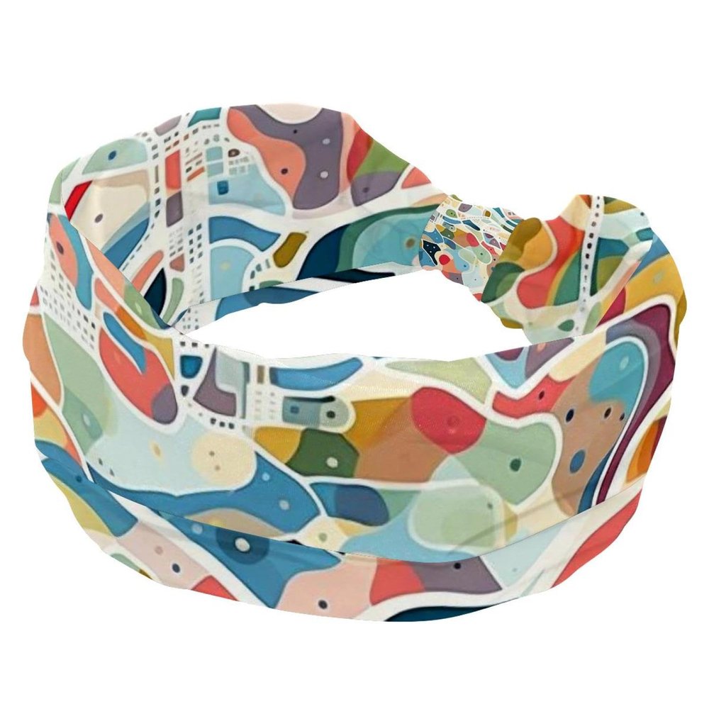 1 Pack Colorful Art Map Patterns-63 Elastic Soft Fabric Non-Slip Women's Fashion Headbands - Soft, Wide, and Stylish for All Occasions