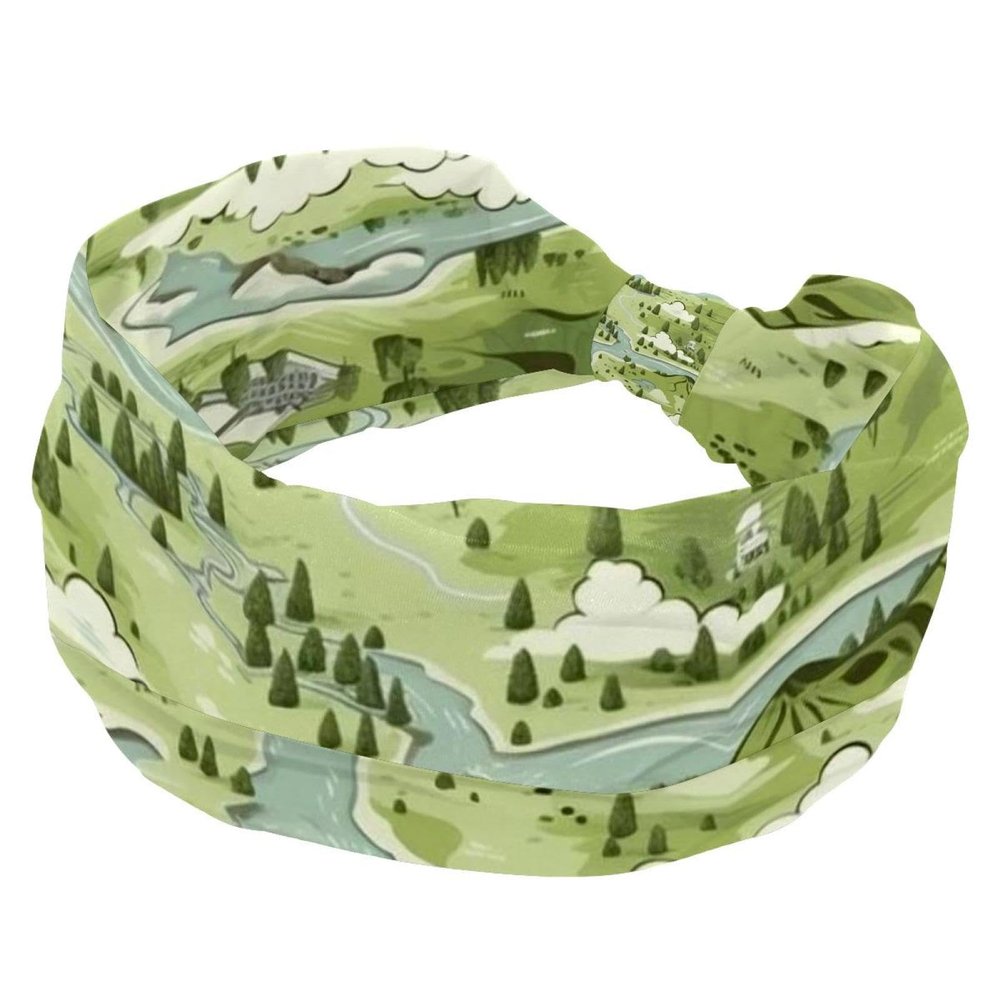 1 Pack Colorful Art Map Patterns-9 Elastic Soft Fabric Non-Slip Women's Fashion Headbands - Soft, Wide, and Stylish for All Occasions