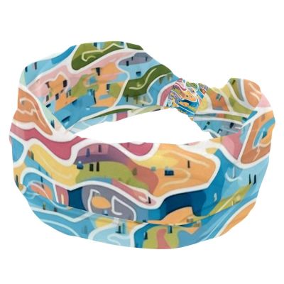 1 Pack Headbands for Women Non Slip Elastic Sports Hair Bands for Women, Soft Cloth Headband for Workout Yoga Fashion Hair Accessories,Colorful Art Map Patterns-74