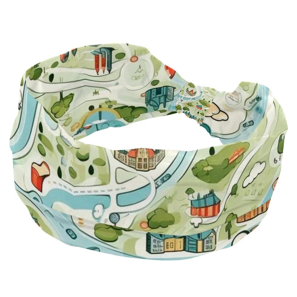 1 Pack Colorful Art Map Patterns-60 Elastic Soft Fabric Non-Slip Women's Fashion Headbands - Soft, Wide, and Stylish for All Occasions