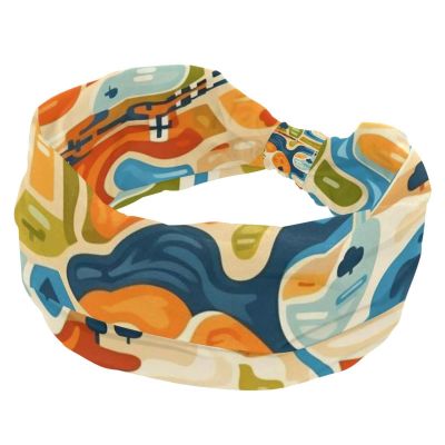 1 Pack Headbands for Women Non Slip Elastic Sports Hair Bands for Women, Soft Cloth Headband for Workout Yoga Fashion Hair Accessories,Colorful Art Map Patterns-8