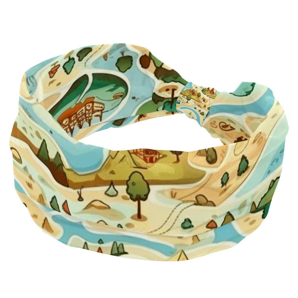 1 Pack Colorful Art Map Patterns-6 Elastic Soft Fabric Non-Slip Women's Fashion Headbands - Soft, Wide, and Stylish for All Occasions