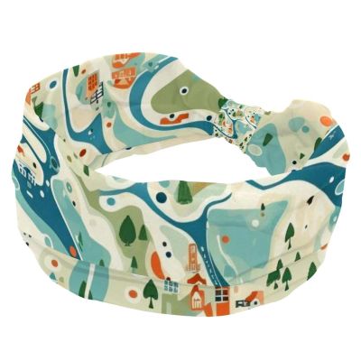 1 Pack Headbands for Women Non Slip Elastic Sports Hair Bands for Women, Soft Cloth Headband for Workout Yoga Fashion Hair Accessories,Colorful Art Map Patterns-77