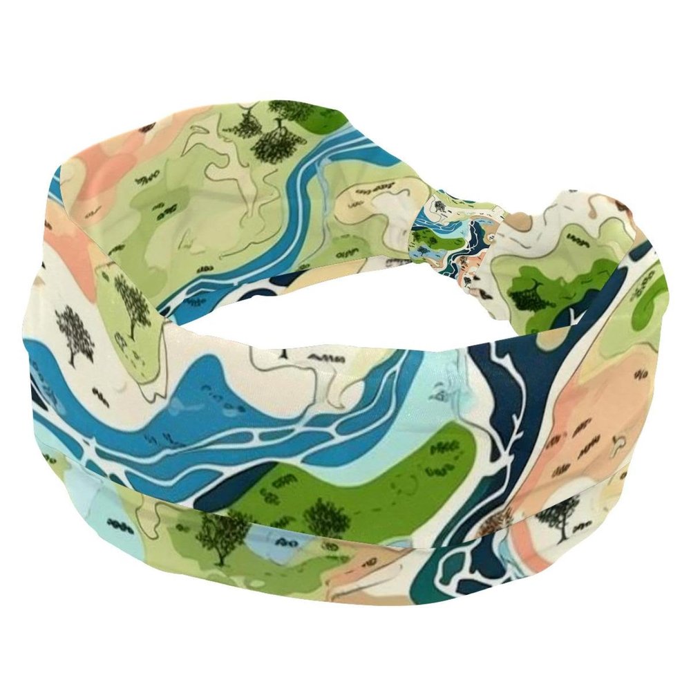1 Pack Colorful Art Map Patterns-36 Elastic Soft Fabric Non-Slip Women's Fashion Headbands - Soft, Wide, and Stylish for All Occasions
