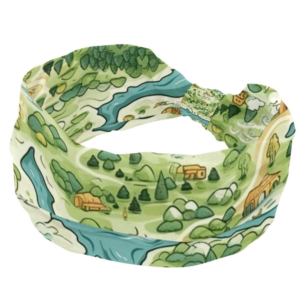 1 Pack Colorful Art Map Patterns-84 Elastic Soft Fabric Non-Slip Women's Fashion Headbands - Soft, Wide, and Stylish for All Occasions