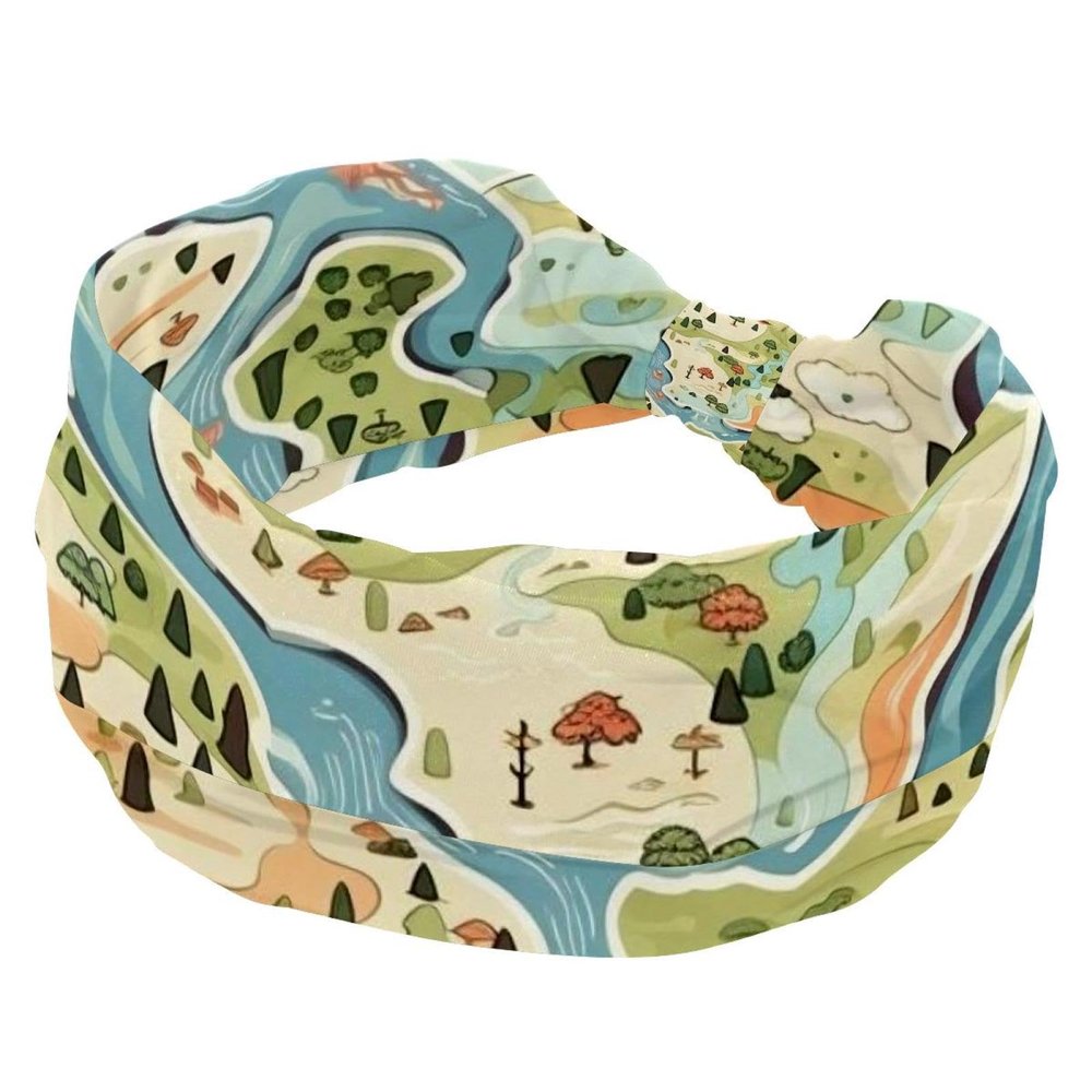 1 Pack Colorful Art Map Patterns-72 Elastic Soft Fabric Non-Slip Women's Fashion Headbands - Soft, Wide, and Stylish for All Occasions