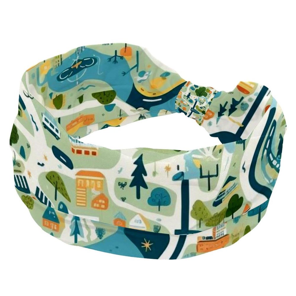 1 Pack Colorful Art Map Patterns-54 Elastic Soft Fabric Non-Slip Women's Fashion Headbands - Soft, Wide, and Stylish for All Occasions