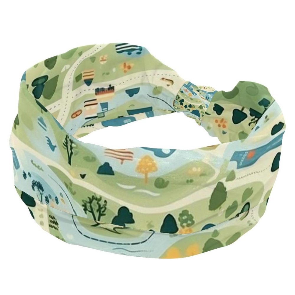 1 Pack Colorful Art Map Patterns-108 Elastic Soft Fabric Non-Slip Women's Fashion Headbands - Soft, Wide, and Stylish for All Occasions