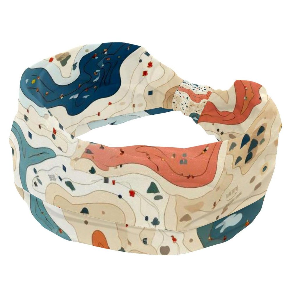 1 Pack Colorful Art Map Patterns-42 Elastic Soft Fabric Non-Slip Women's Fashion Headbands - Soft, Wide, and Stylish for All Occasions