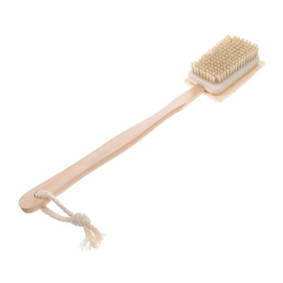 Baluue Natural Wooden Bath Brush Long Handle Double Sided Bristles for Exfoliating Massaging Dry Skin Brushing Skid Body Scrubber for Shower and Bath Use