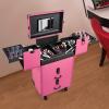 BuufuS Rolling Makeup Train Case, 2 Drawer Cosmetic Organizer Trolley Cosmetology Vanity Storage Case with Retractable Tray for Makeup Artist Hairdresser Beautician Storing Tools (Rose) view 2