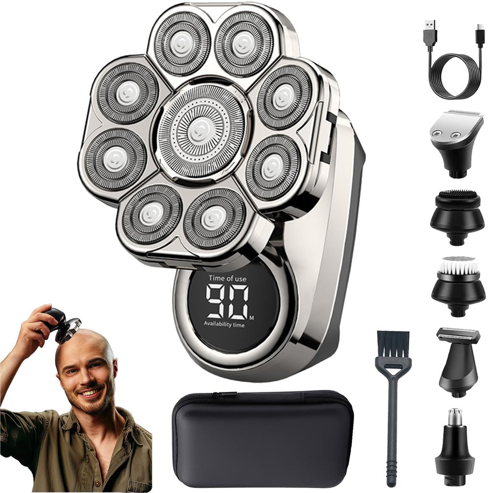 9.0 Shaver, IPX7 Wet & Dry Shaving 9.0 Ultra Shaver, 6-in-1 Detachable Rechargeable Electric Razor for Men with LED Display USB-C Fast Charge (9-Head (9370))