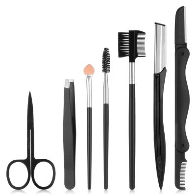 7 in 1 Eyebrow Brush and Comb Scissors Razors Kit Eye Brow Razors for Women Tweezers Eyelash Scissors Eyebrows Grooming Trimming Kit for Women Facial Hair