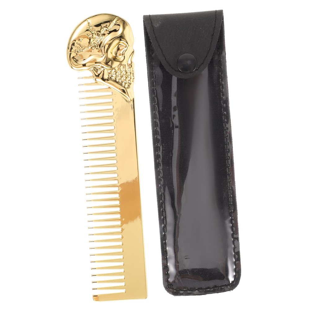 NOLITOY Double Sided Skull Hair Brush and Beard Comb for Men Stylish Grooming Tool with Gold Finish Portable for Hair Styling and Beard Shaping Men